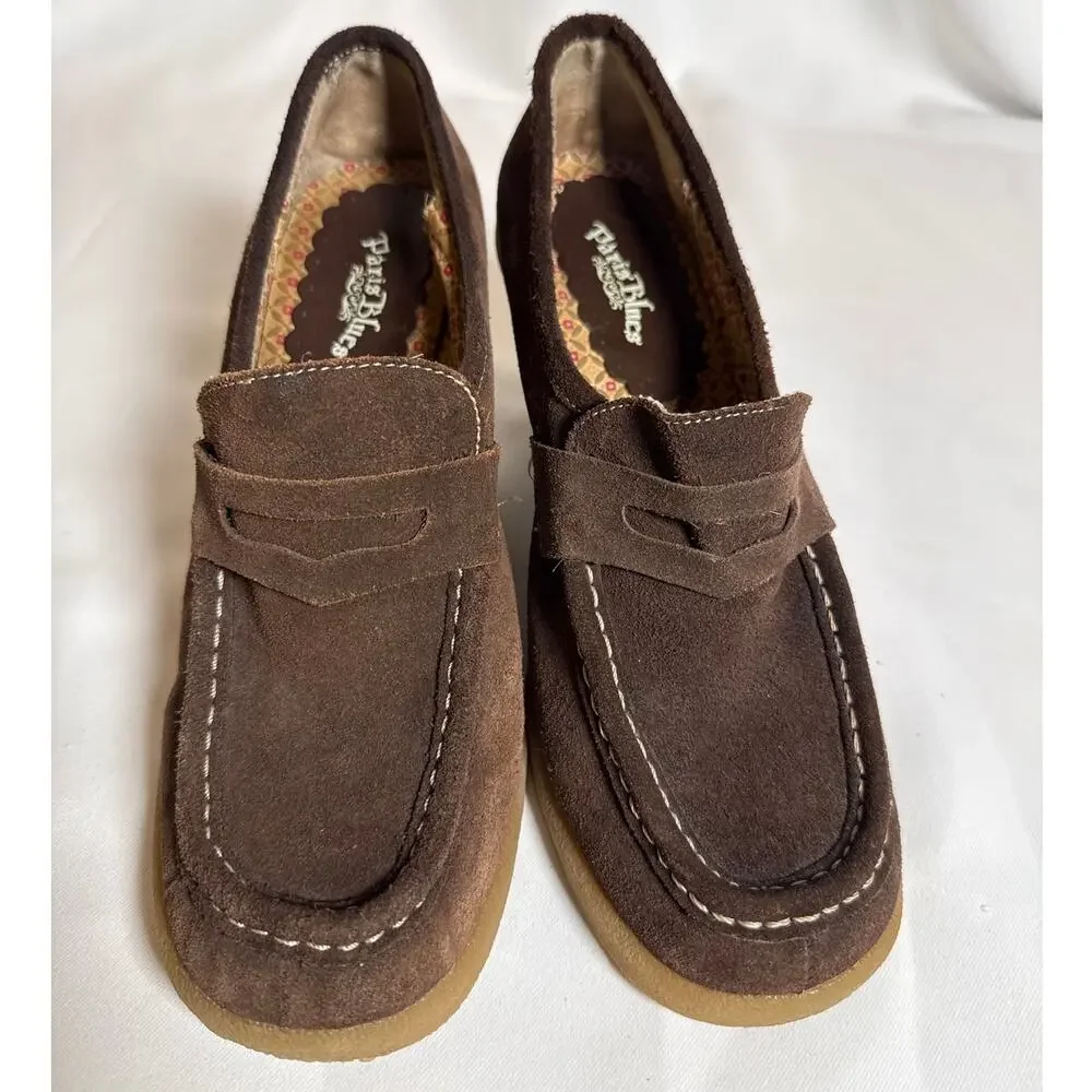 Paris Blues Y2K Brown Suede Platform Wedge Loafers Women’s 8.5 Boho Retro